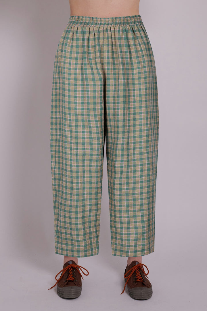 Peggy Linen Trousers - Green Grid Check