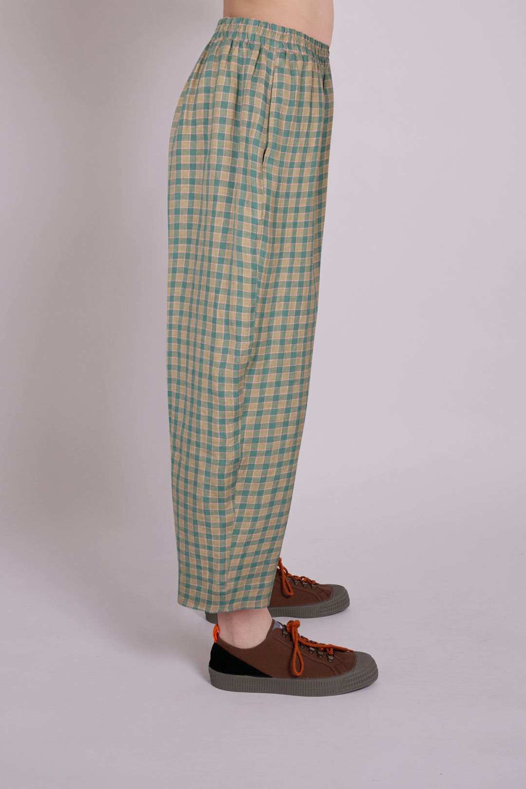 Peggy Linen Trousers - Green Grid Check