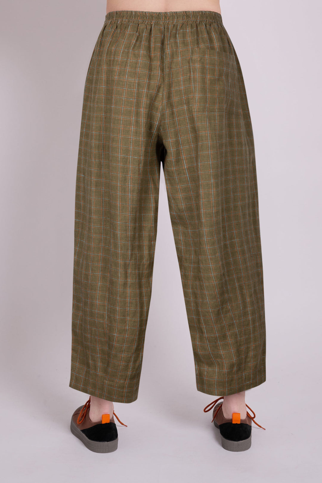 Peggy Linen Trousers - Khaki Window Pane Check