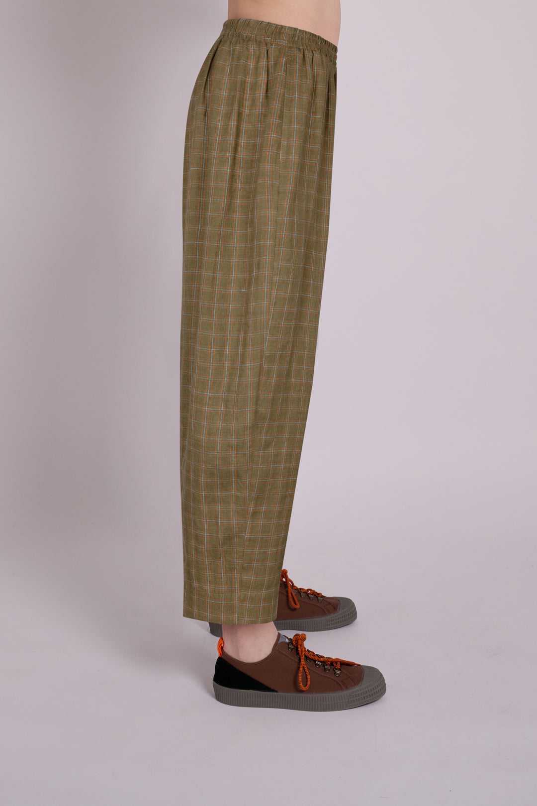 Peggy Linen Trousers - Khaki Window Pane Check