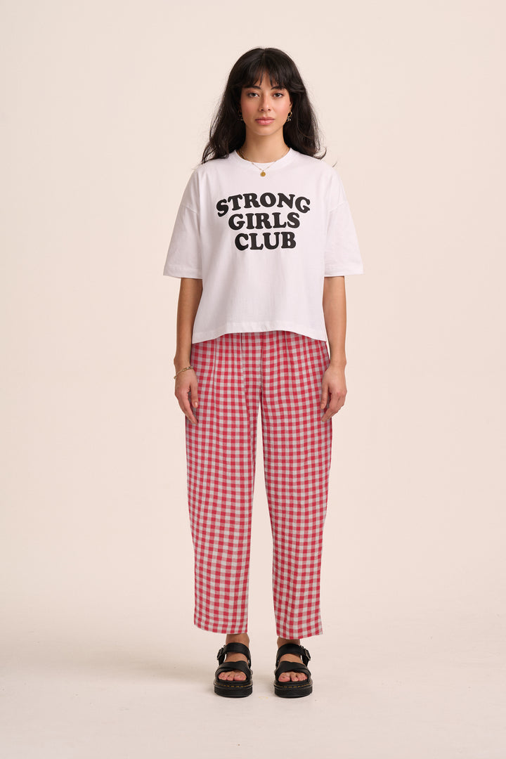 Peggy Linen Trousers - Red & Sand Gingham – Trousers from Mutha.Hood