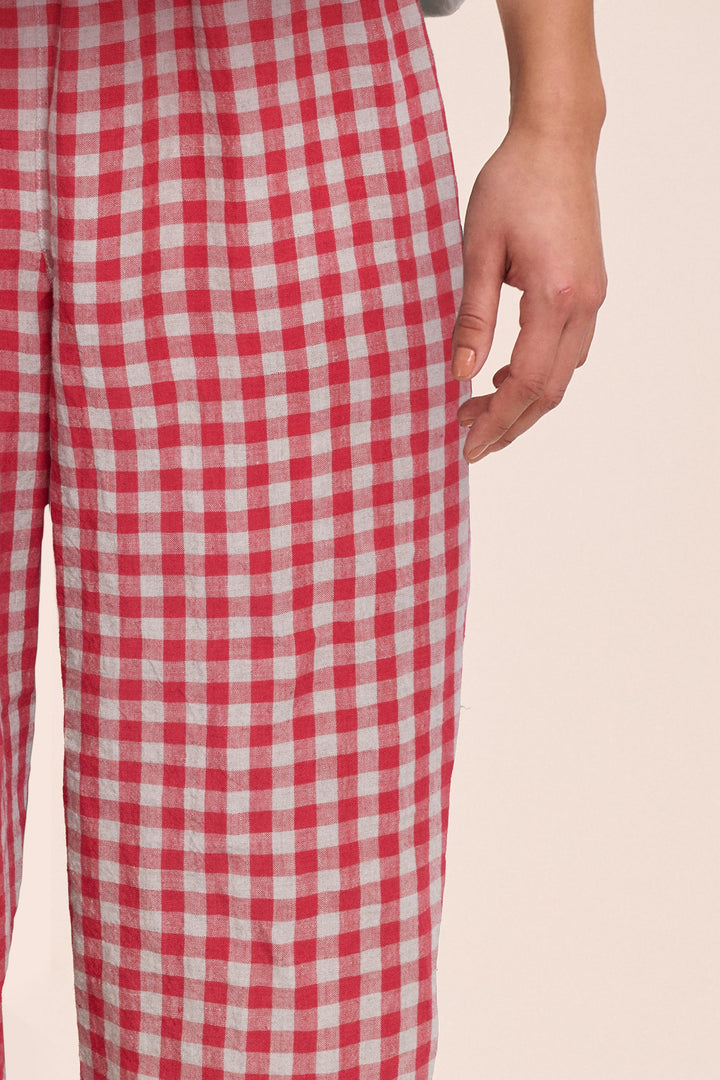 Peggy Linen Trousers - Red & Sand Gingham