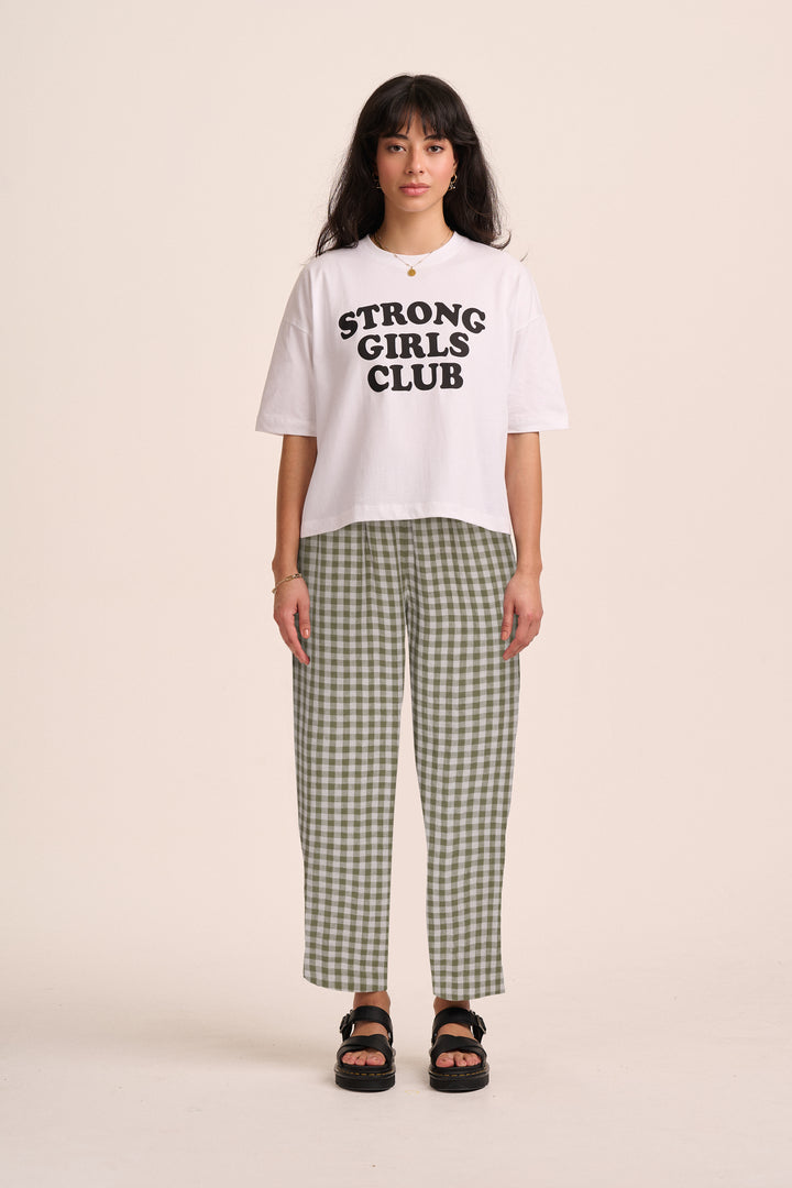 Peggy Linen Trousers - Sage & Sand Gingham – close-up detail