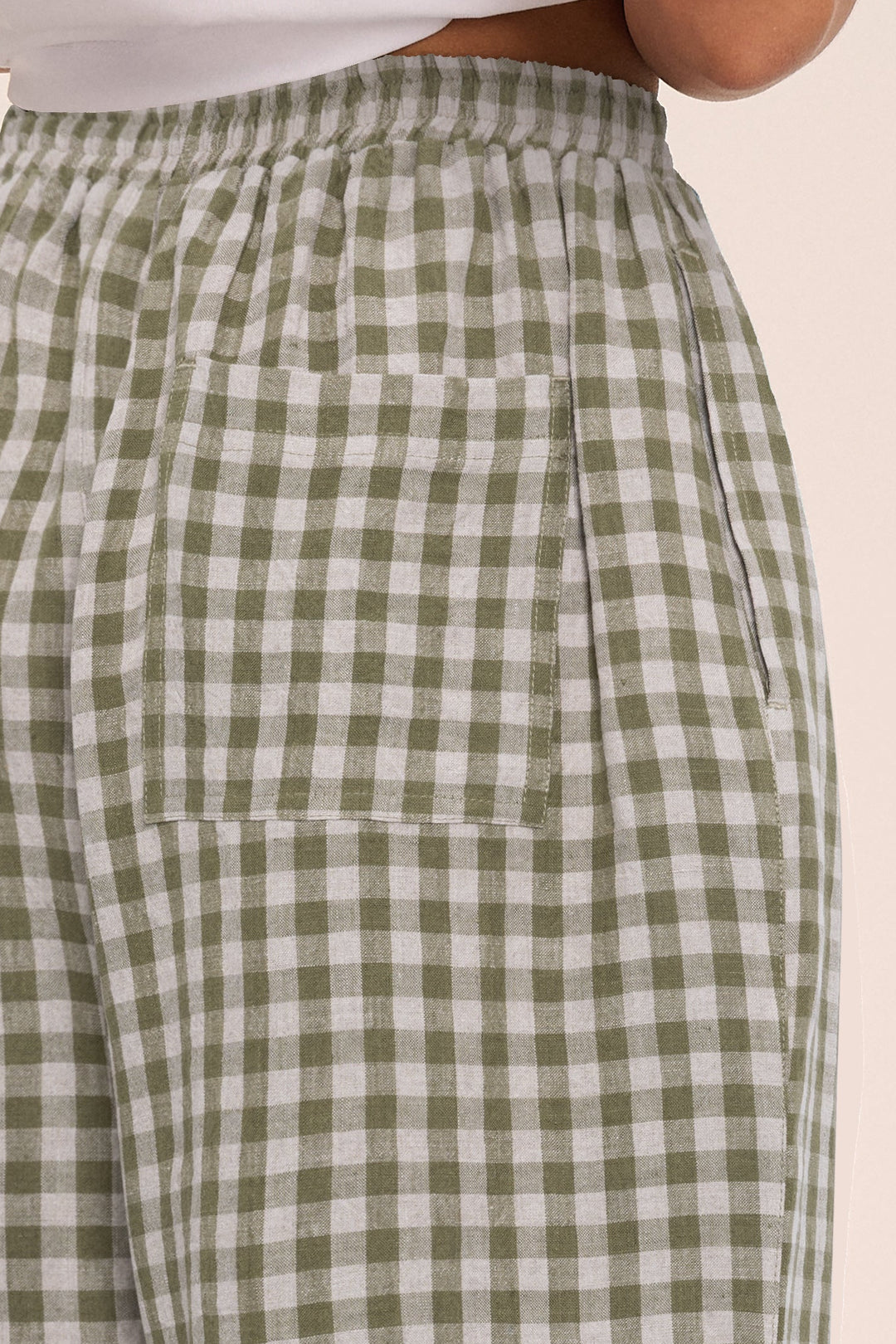 Peggy Linen Trousers - Sage & Sand Gingham