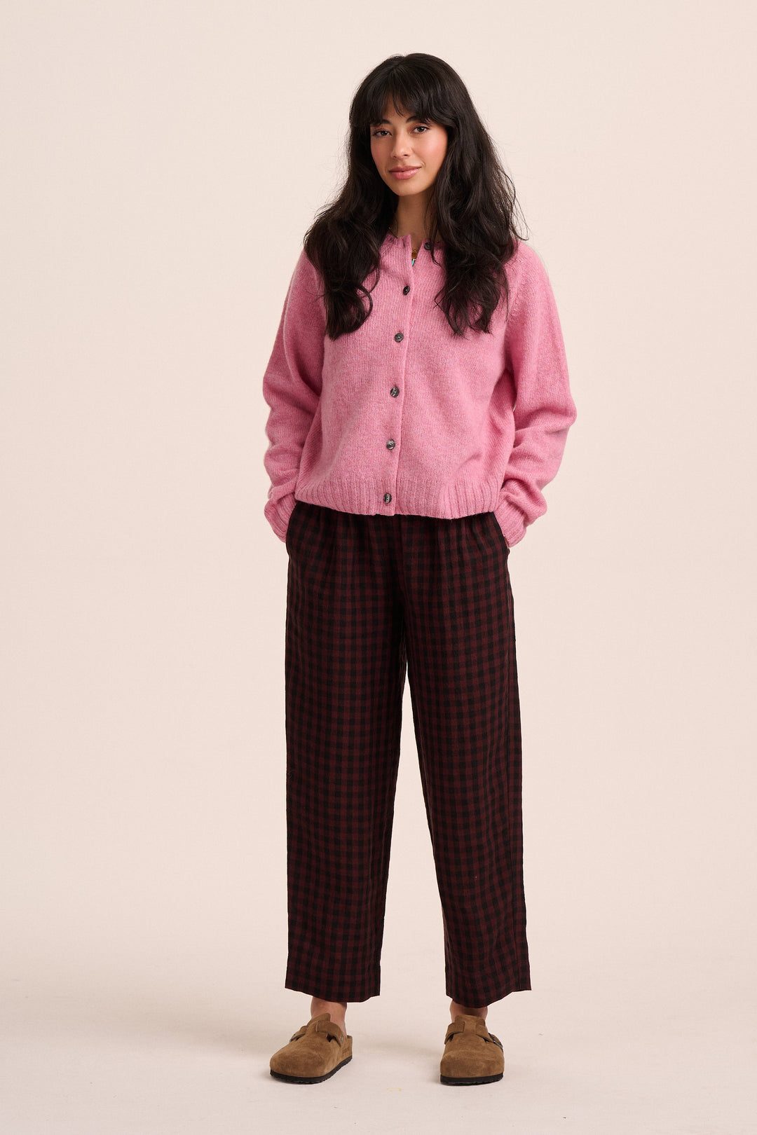 Peggy Linen Trousers - Burgundy Gingham