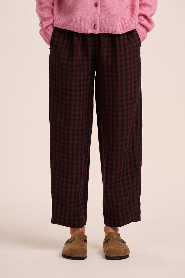 Peggy Linen Trousers - Burgundy Gingham