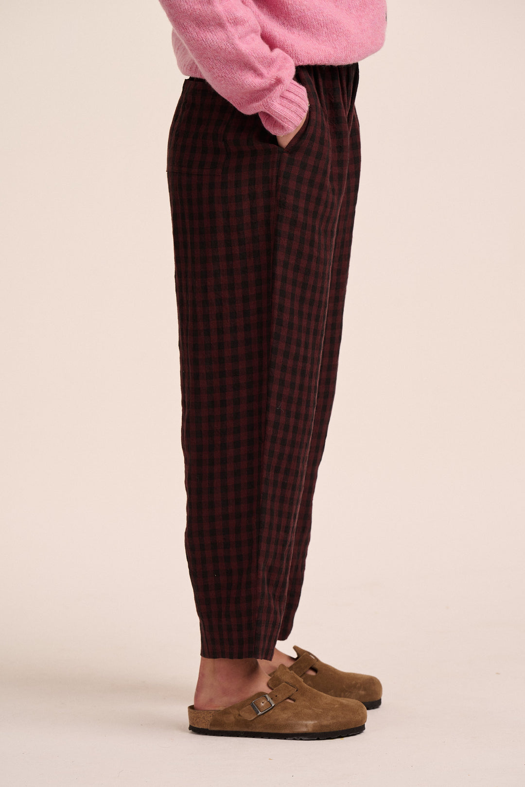 Peggy Linen Trousers - Burgundy Gingham