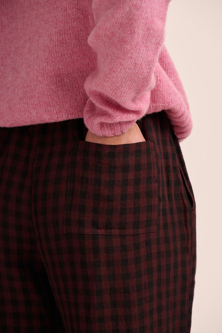 Peggy Linen Trousers - Burgundy Gingham