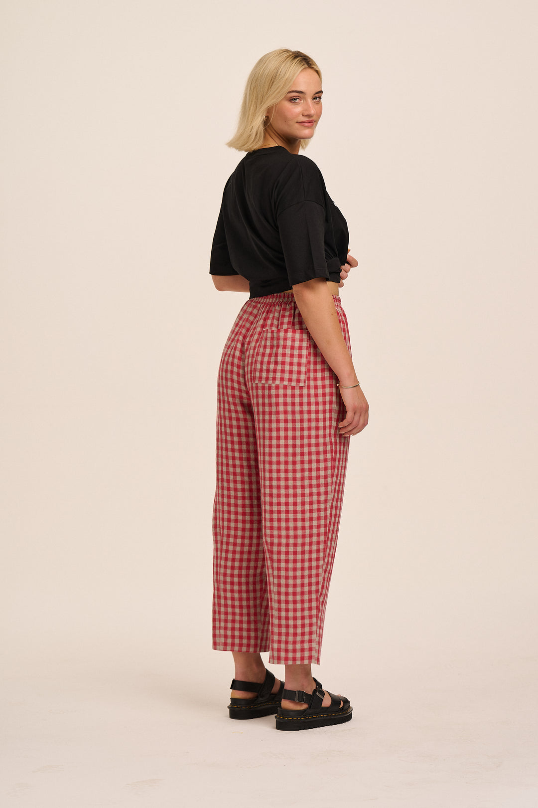 Peggy Linen Trousers - Red & Sand Gingham