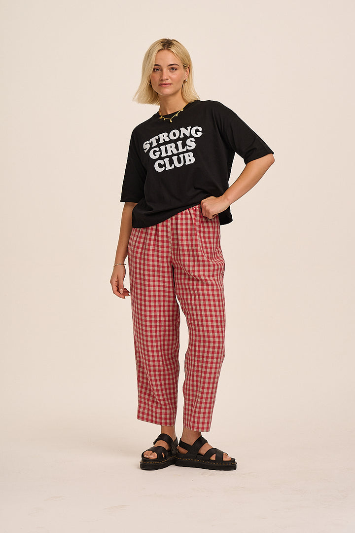 Peggy Linen Trousers - Red & Sand Gingham