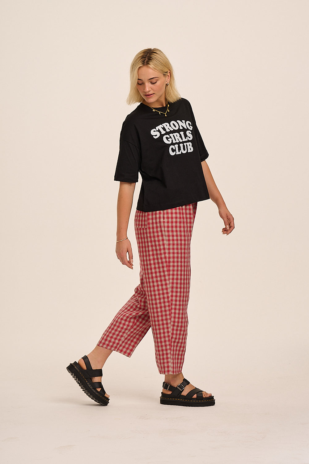 Peggy Linen Trousers - Red & Sand Gingham