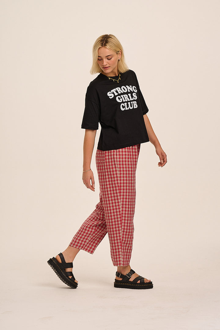 Peggy Linen Trousers - Red & Sand Gingham