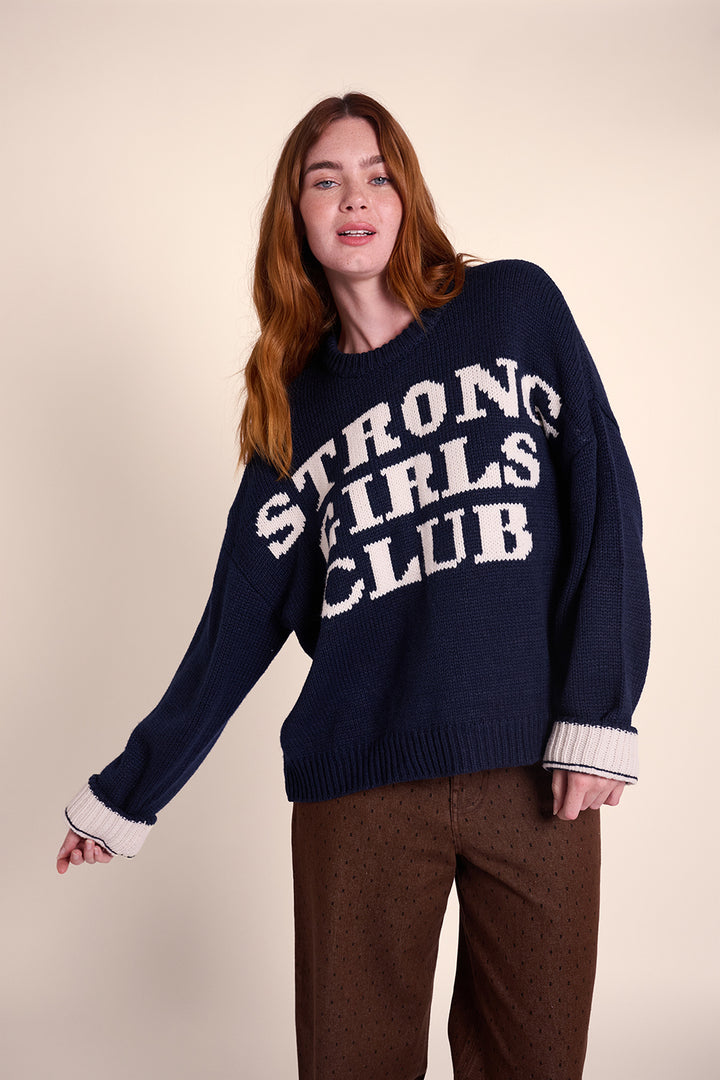 Knitted Strong Girls Club Jumper - Navy