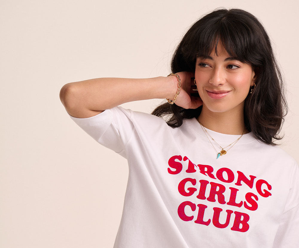 Strong Girls Club Relaxed Boxy TShirt - White & Red