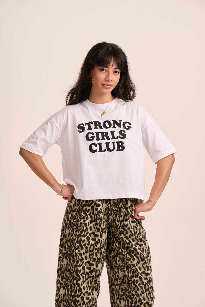 Strong Girls Club Relaxed Boxy TShirt - White & Black