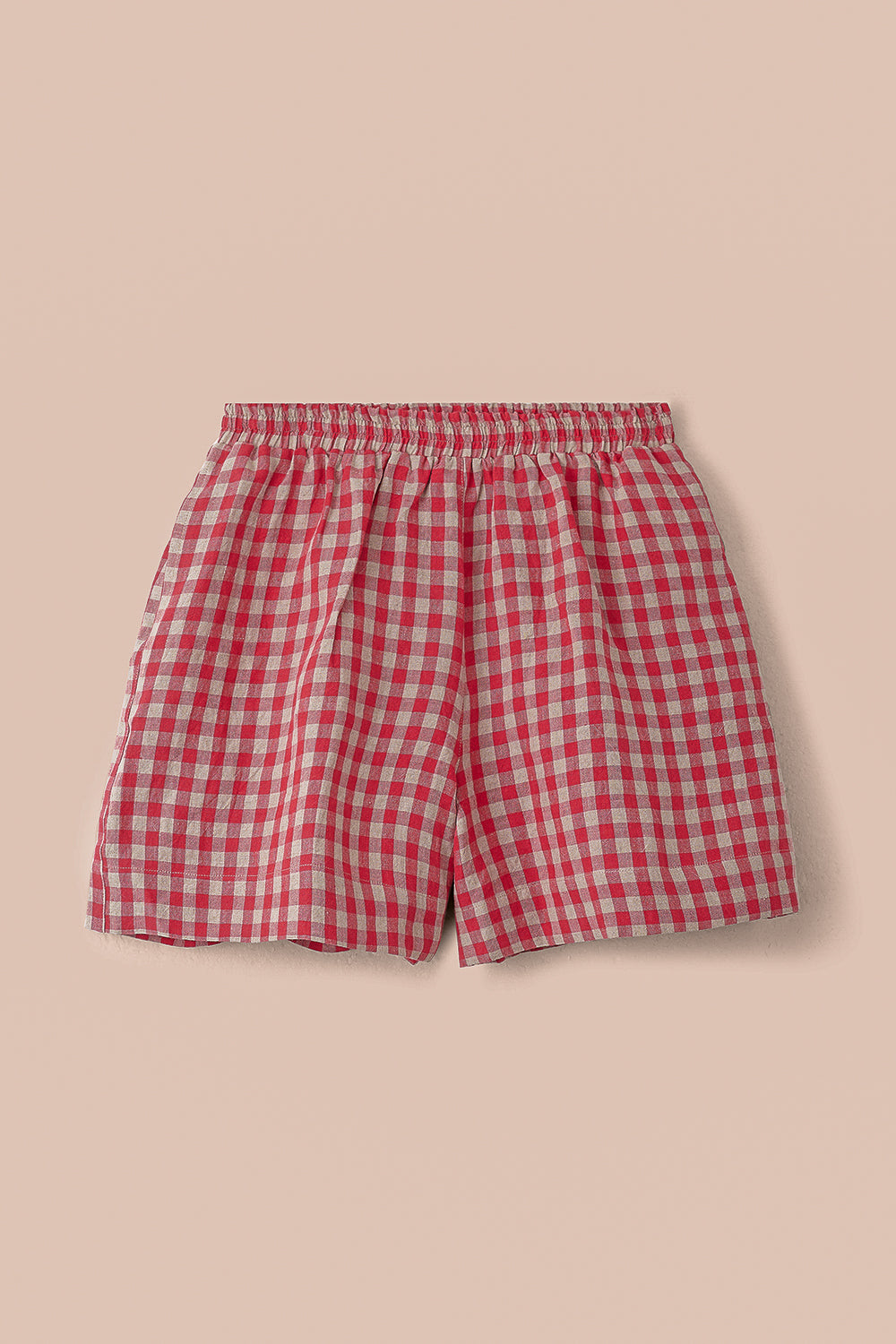 Ziggy Linen Shorts - Red & Sand Check