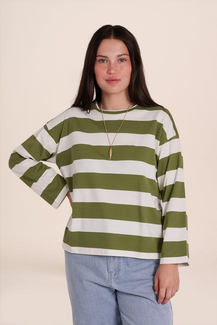 Eline Stripe TShirt - Olive Green