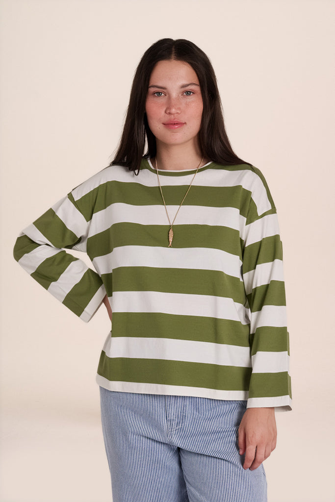 Eline Stripe TShirt Olive Green
