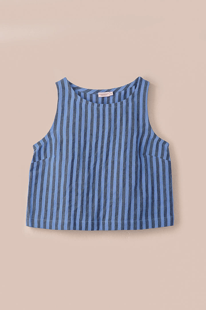 Nova Linen Top - Tonal Blue Stripe