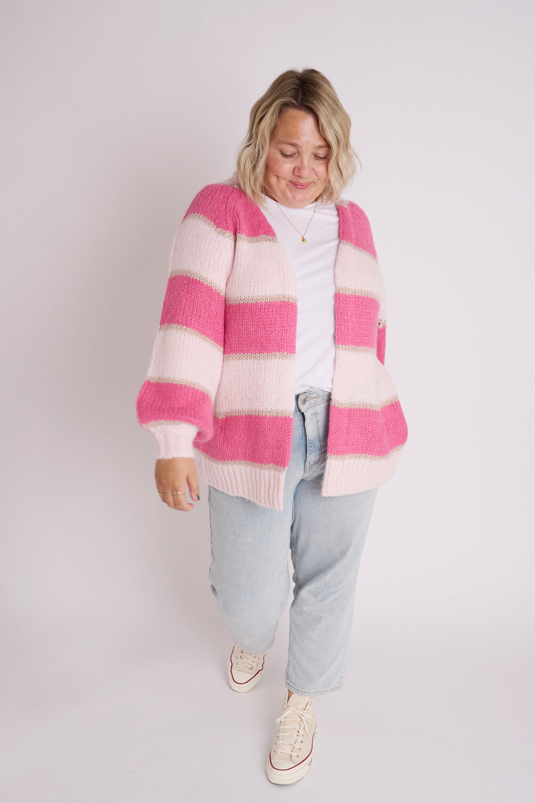 Raspberry Ripple Pink Stripe Cardigan