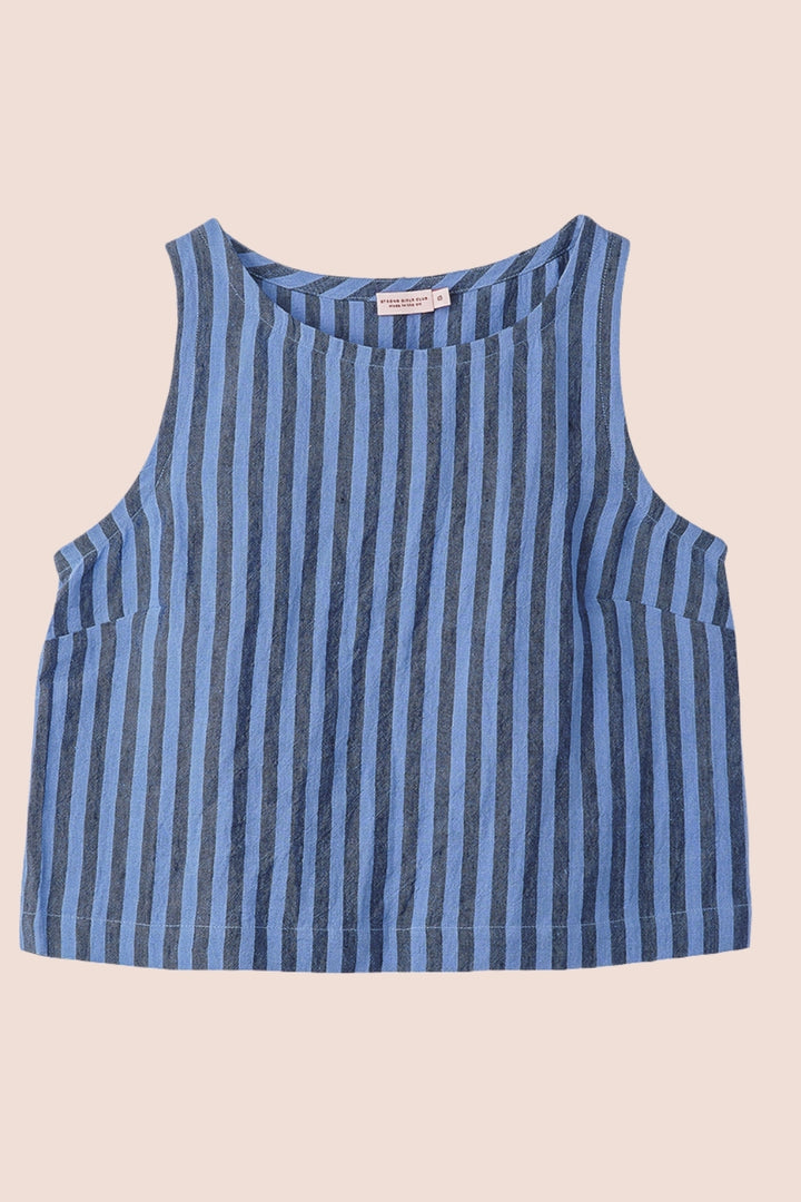 Nova Linen Top - Tonal Blue Stripe