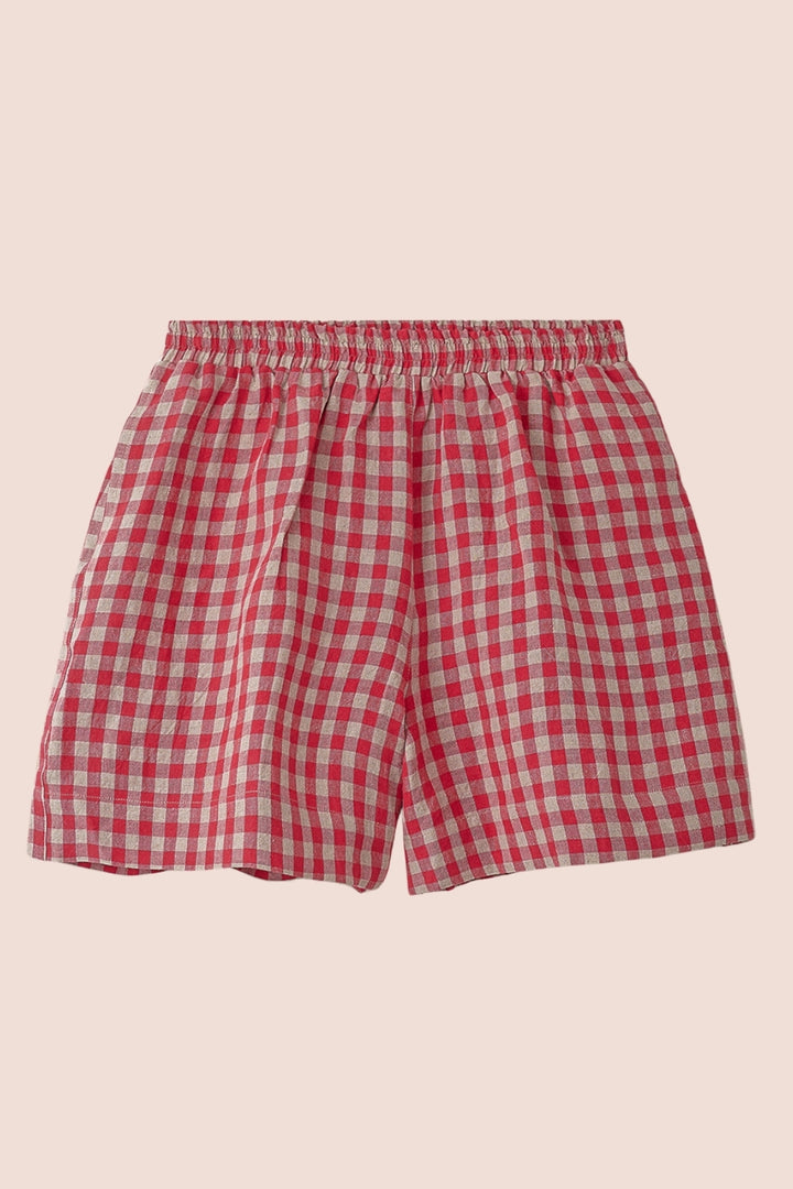 Ziggy Linen Shorts - Red & Sand Check