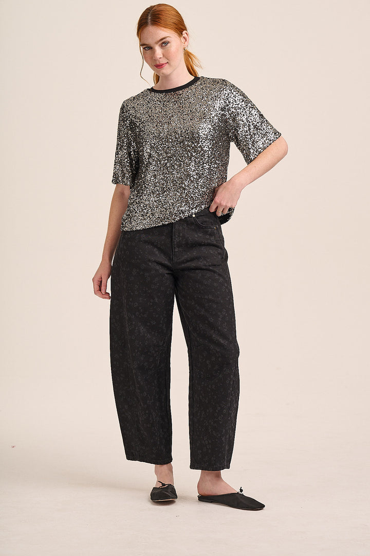 Alice Boxy Sequin Top - Gunmetal