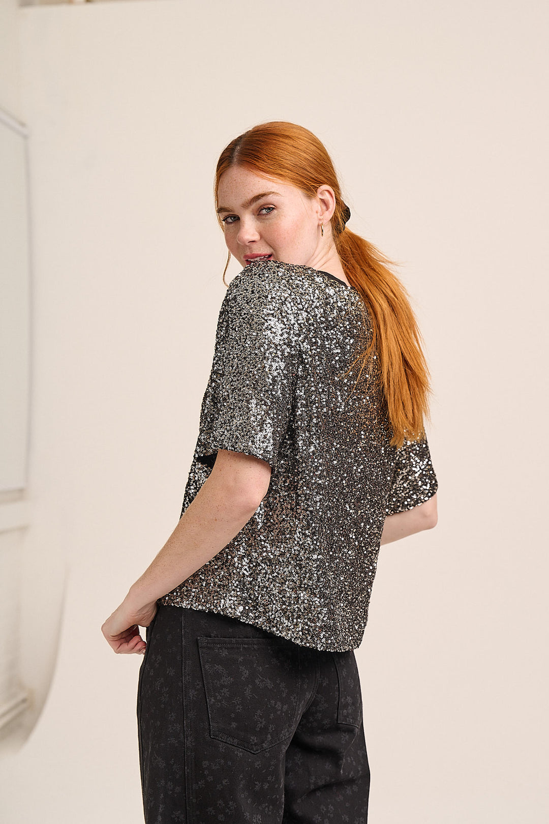 Alice Boxy Sequin Top - Gunmetal