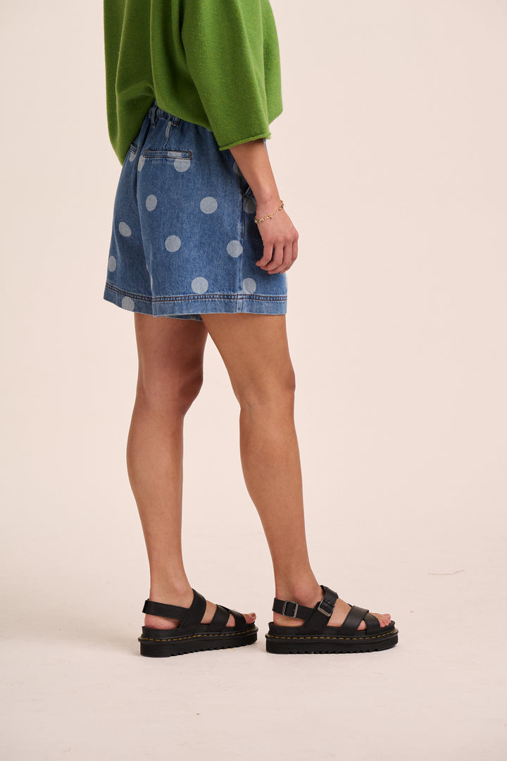 Olive Pleated Denim Shorts - Polka Dot – additional view