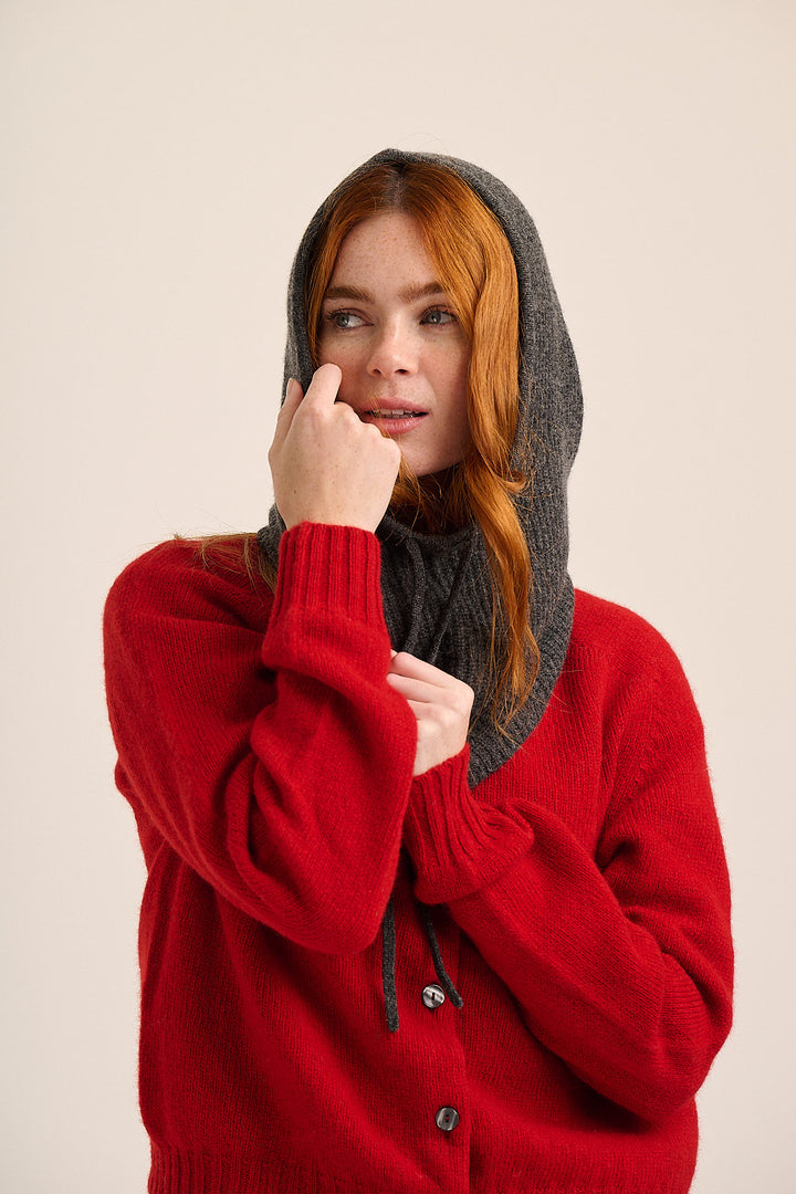 Merino snood worn as a hood, pulled up over the head — Mutha.Hood