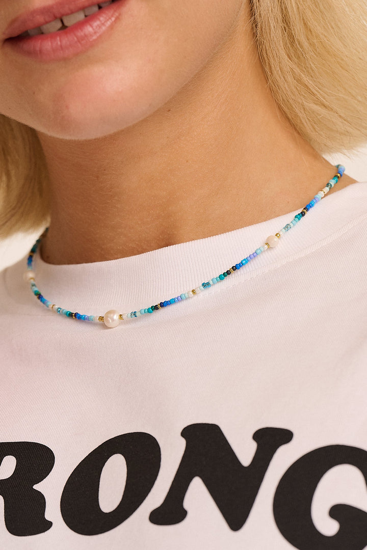 Ocean Blue Bead & Pearl Necklace