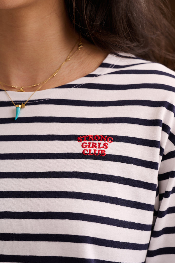 Strong Girls Club Breton TShirt - White/Navy