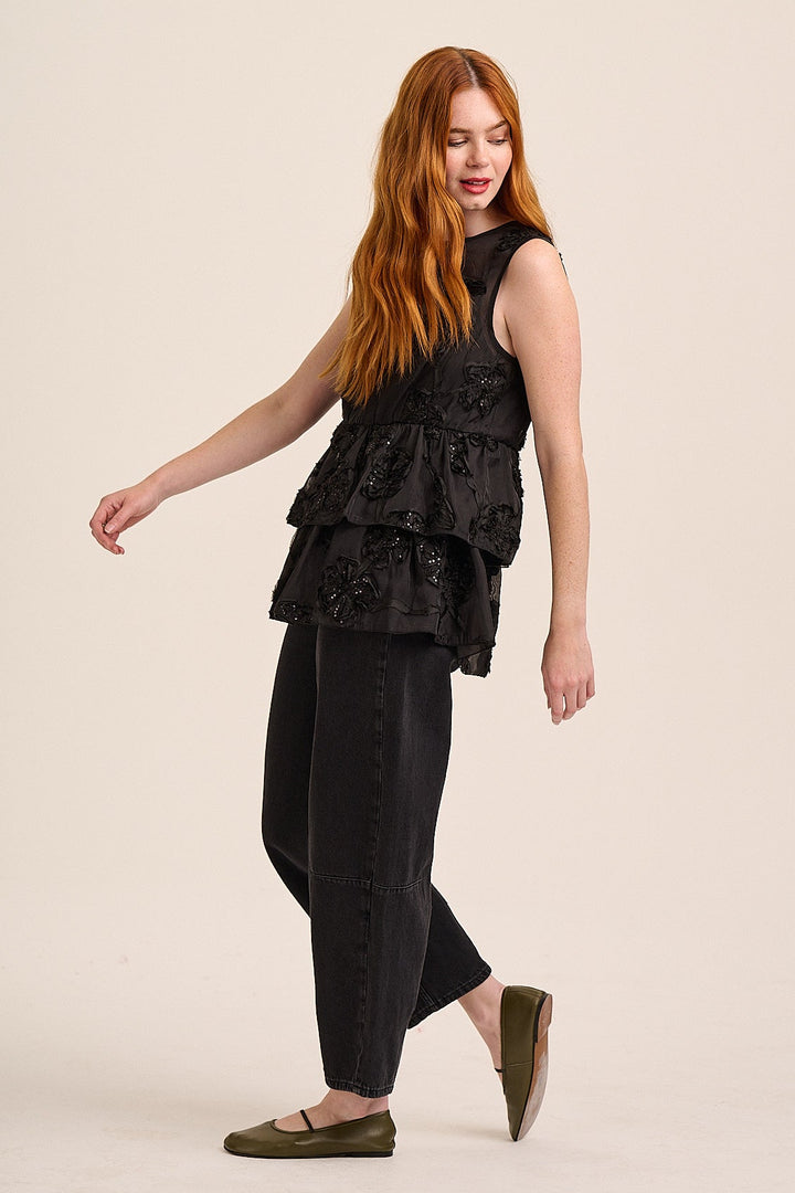 Coco Tiered Sequin Top - Black