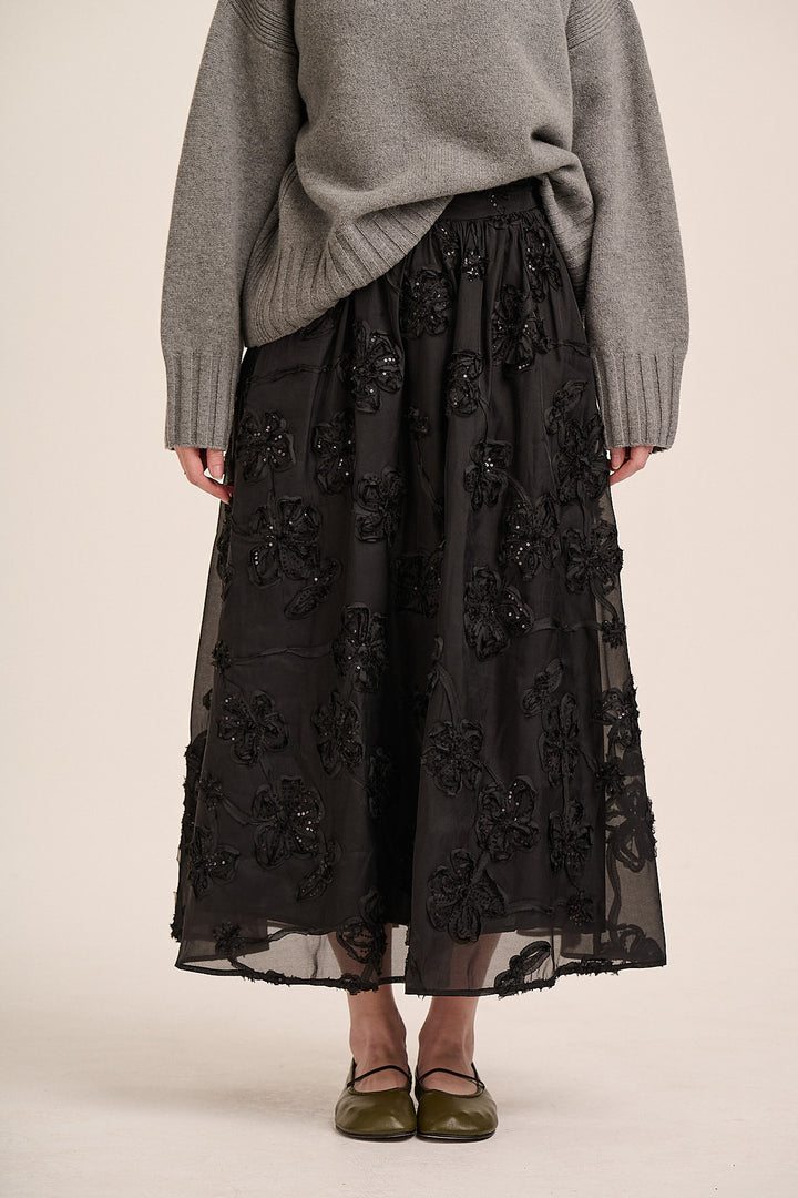 Eva Applique Circle Skirt - Black