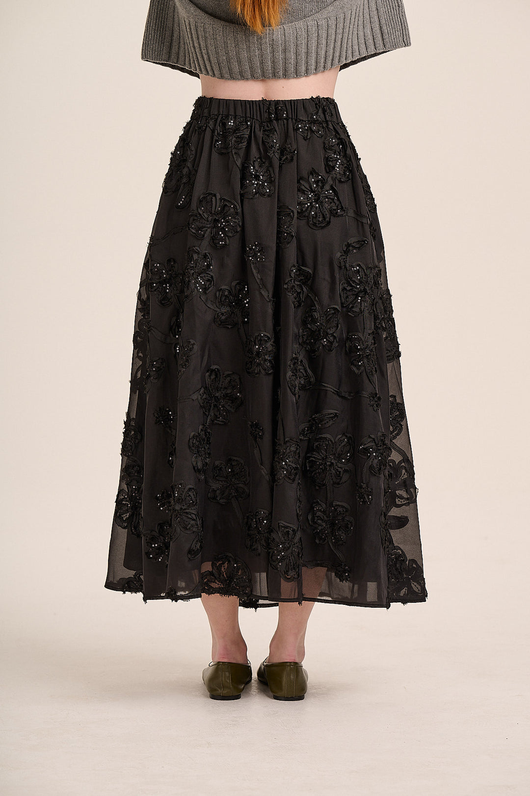 Eva Applique Circle Skirt - Black