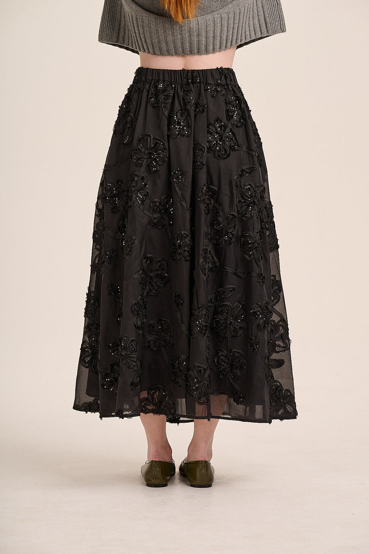 Eva Applique Circle Skirt - Black
