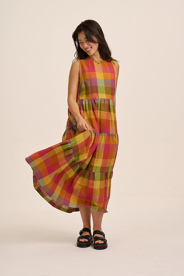 Frankie Linen Dress - Bright Check