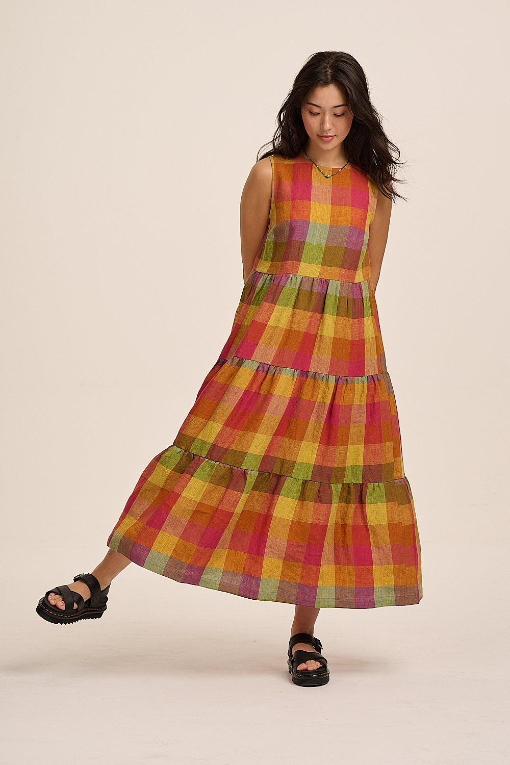 Frankie Linen Dress - Bright Check