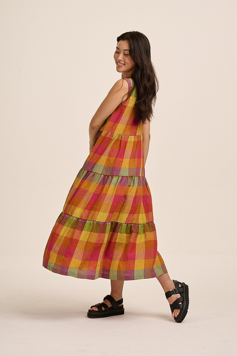 Frankie Linen Dress - Bright Check