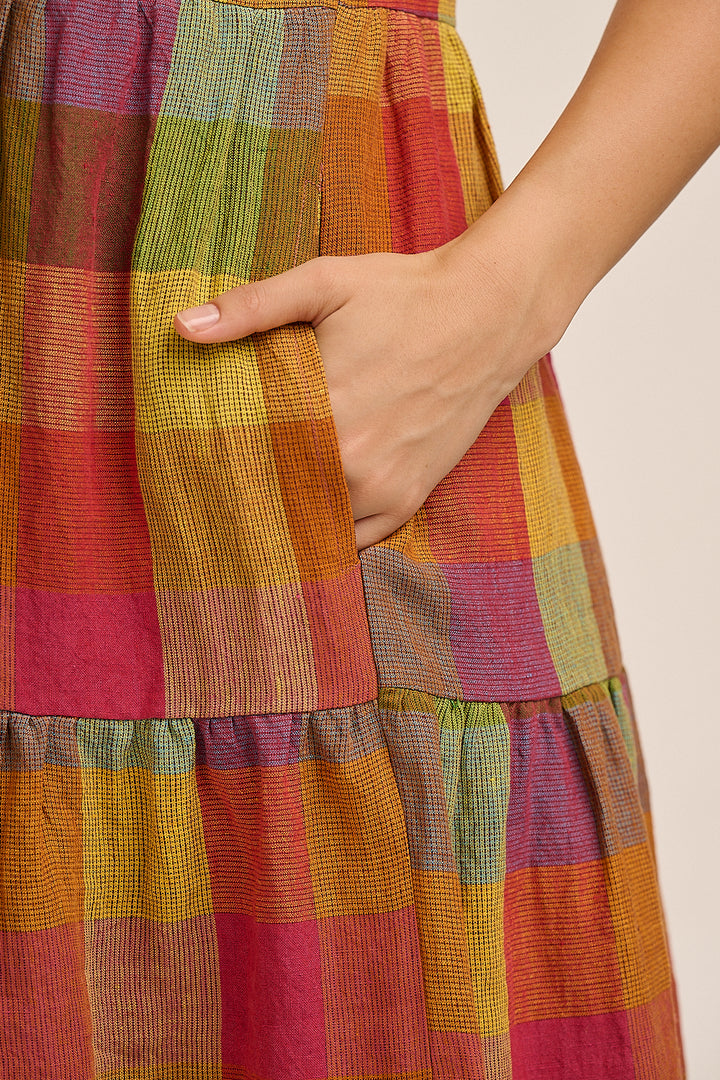 Frankie Linen Dress - Bright Check