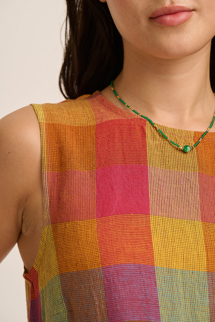 Frankie Linen Dress - Bright Check