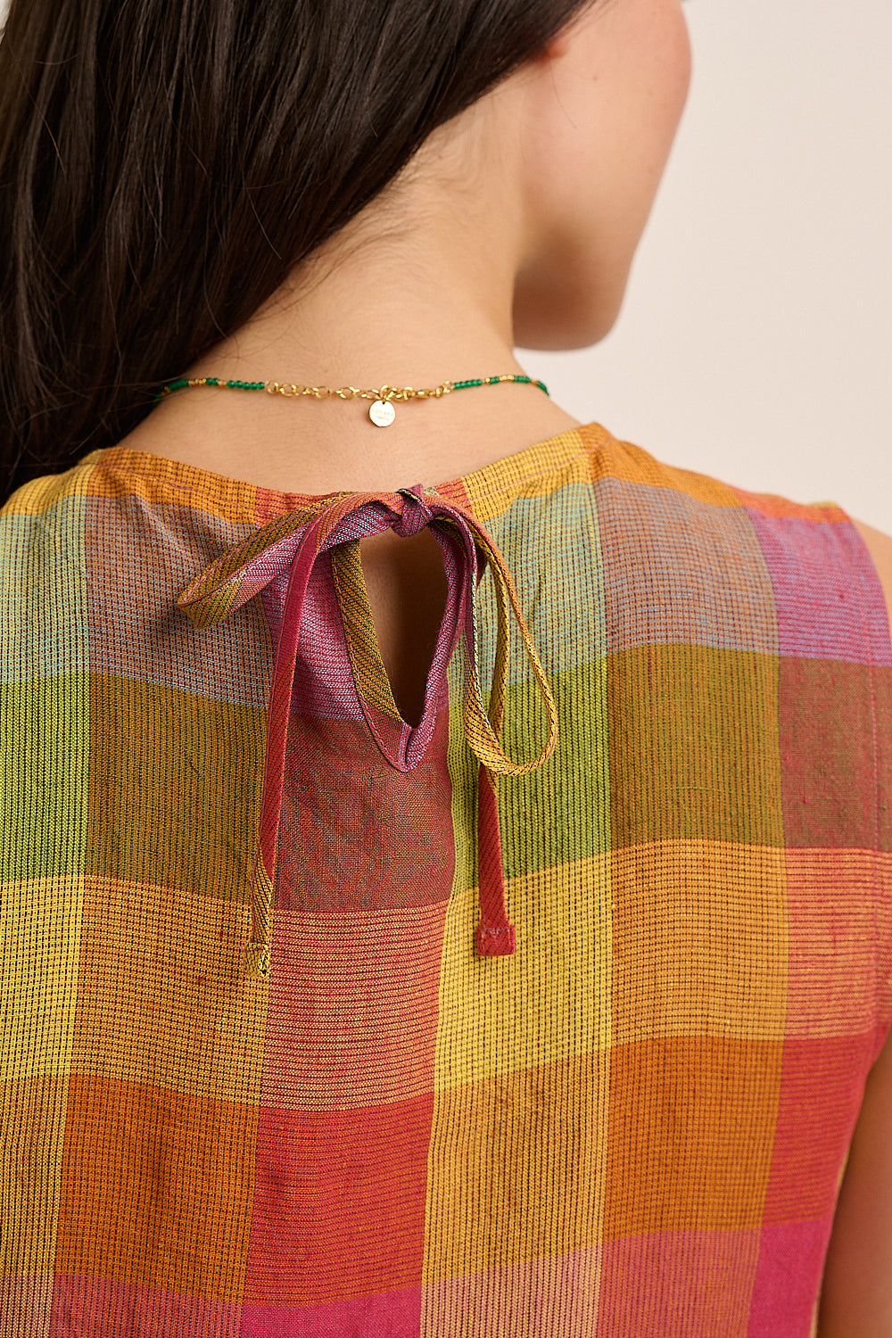 Frankie Linen Dress - Bright Check