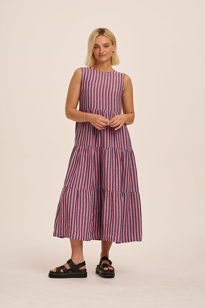 Frankie Irish Linen Dress in Purple and Pink Stripe – Mutha.Hood, made in London