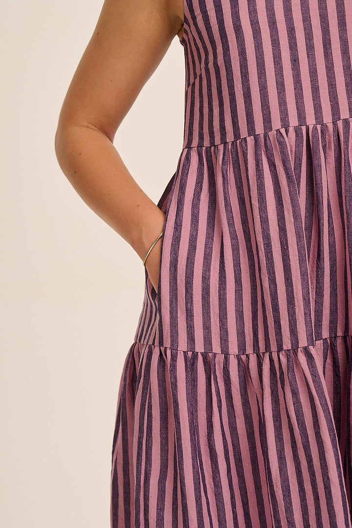 Close-up of laundered Irish linen pink stripe fabric