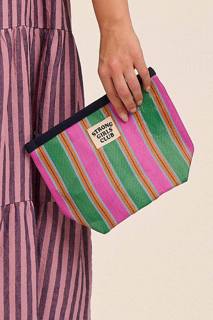 Recycled Nylon Striped Pouch Pink &