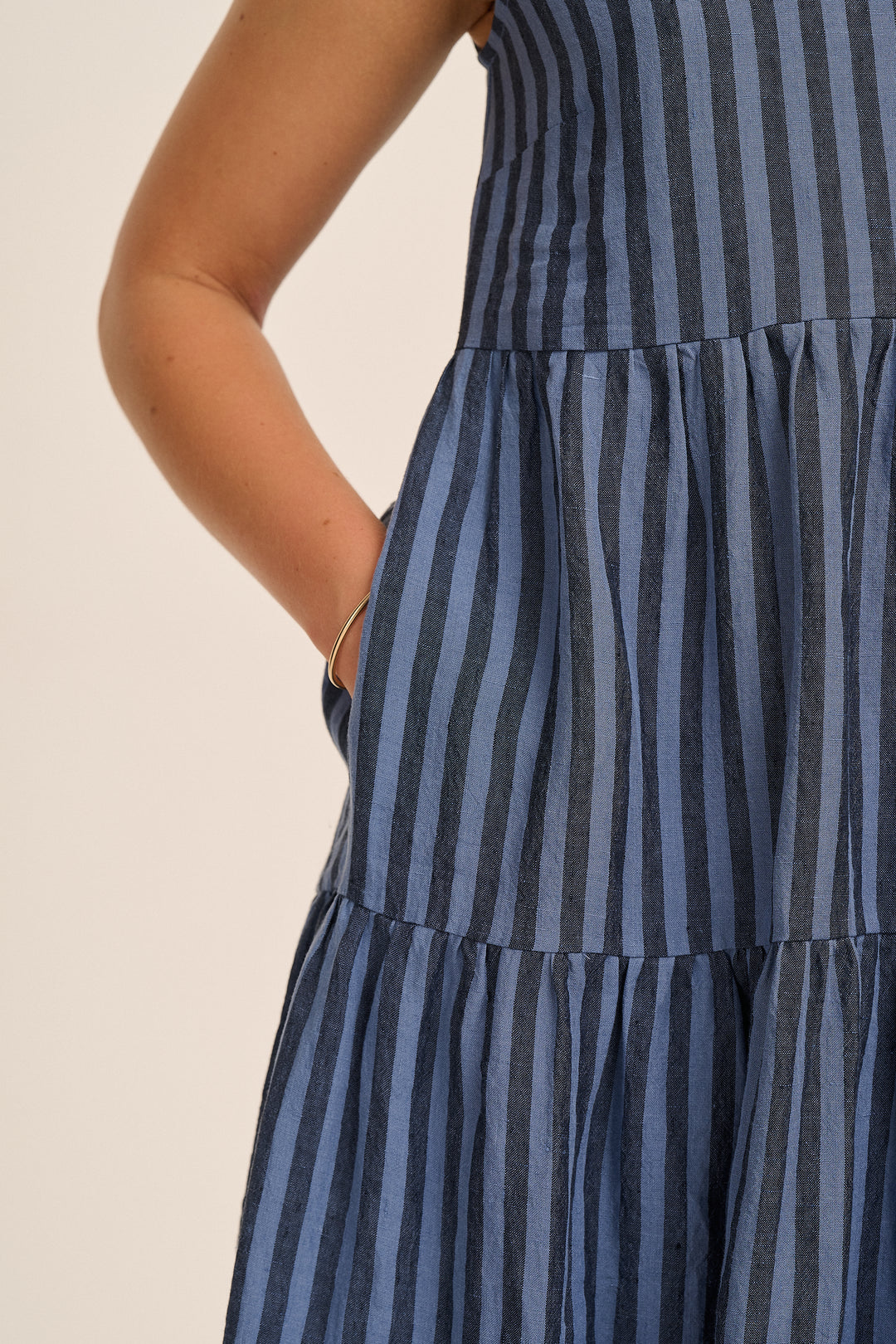 Frankie Linen Dress - Tonal Blue Stripe