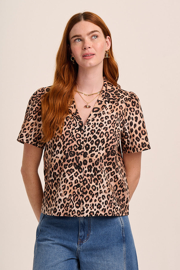 Lola Button Front Leopard Linen Top