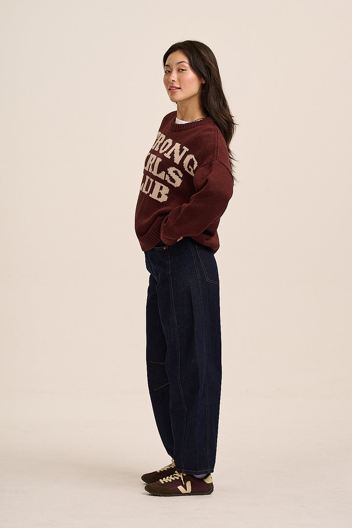 Dark rinse barrel leg jeans in deep indigo denim — Ginny, Mutha.Hood
