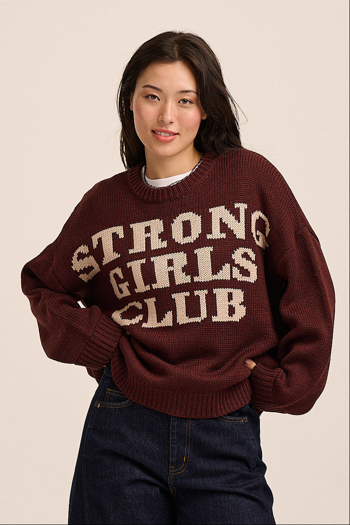 Knitted Strong Girls Club Jumper - Chocolate Fig