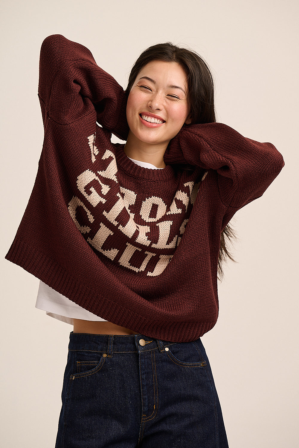 Knitted Strong Girls Club Jumper - Chocolate Fig